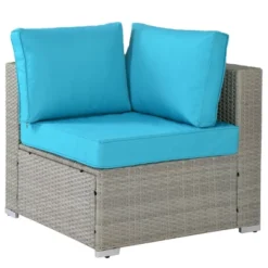 5pc Wicker Patio Seating Set With Cushions - Gray/Blue - GODEER -Garden & Outdoors GUEST 8b0ae97f c1fb 4c07 9b0f 0fb3f250a7cd