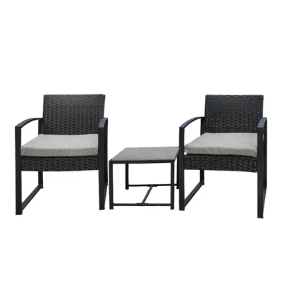 3pc Wicker Patio Conversation Set With Cushions - Black/Gray - GODEER 2 3pc Wicker Patio Conversation Set With Cushions - Black/Gray - GODEER - Image 2