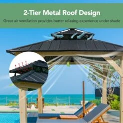 Tangkula 10' X 10' Patio Pavilion Outdoor Hardtop Gazebo W/ Extra Metal Stakes & J-Shaped Hook -Garden & Outdoors GUEST 8cb9b74e 7085 4732 95f5 e4f52487f2ed
