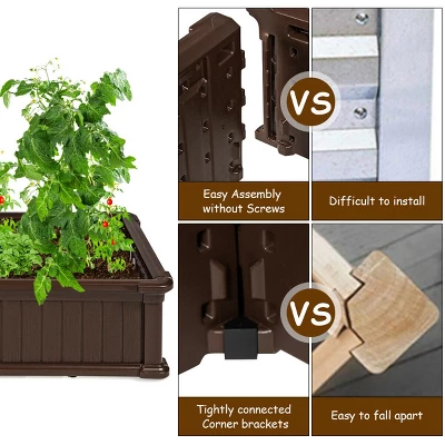 Costway 48.5'' Raised Garden Bed Square Plant Box Planter Flower Vegetable Brown 7 Costway 48.5'' Raised Garden Bed Square Plant Box Planter Flower Vegetable Brown - Image 7
