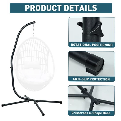 Hammock Steel C Stand -Stand For Hanging Hammock Chairs - 300 Pound Capacity, Black 4 Hammock Steel C Stand -Stand For Hanging Hammock Chairs - 300 Pound Capacity, Black - Image 4