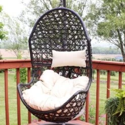 Sunnydaze Decor Sunnydaze Outdoor Resin Wicker Patio Cordelia Hanging Basket Egg Chair Swing With Cushion And Headrest - 2pc