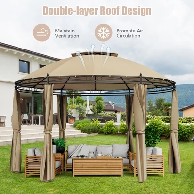 Tangkula 11.5'Outdoor Patio Round Dome Gazebo Canopy Shelter Double Roof Steel Brown 6 Tangkula 11.5'Outdoor Patio Round Dome Gazebo Canopy Shelter Double Roof Steel Brown - Image 6