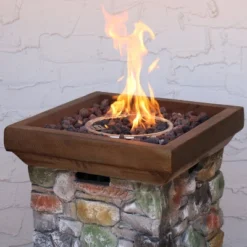 Sunnydaze Decor Sunnydaze Outdoor Cast Rock Design Propane Gas Fire Pit Column For Outside Patio & Deck With Lava Rocks, Waterproof Cover And Steel Burner - 30" -Garden & Outdoors GUEST 908a2e93 798d 4e22 9538 f133f4d2724b