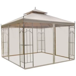 Outsunny 10' X 10' Steel Outdoor Patio Gazebo Canopy With Removable Mesh Curtains, Display Shelves, & Steel Frame -Garden & Outdoors GUEST 90f5c08e dea2 48fc 81ed 1913f8c2febd