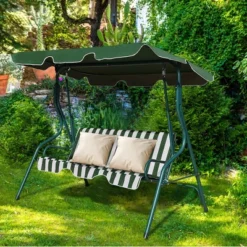 Costway 3 Seats Patio Backyard Canopy Steel Frame Swing Glider Hammock Cushioned
