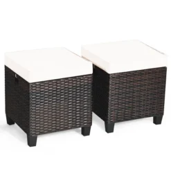 Costway 2PCS Patio Rattan Ottoman Cushioned Seat Beige -Garden & Outdoors GUEST 91bed42b b651 48ca af5d 1d30a0af942f