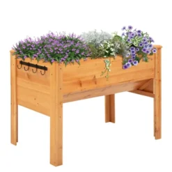Outsunny 48'' Fir Wood Raised Garden Bed With Tool Hooks, Elevated Planter Box Stand With Unique Funnel Design For Backyard, Patio To Grow Vegetables -Garden & Outdoors GUEST 928cbe53 b4c8 49ac bc7e b5e6d47f98fc