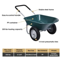 Costway 2 Tire Wheelbarrow Cart Heavy-duty Dolly Utility Cart Green -Garden & Outdoors GUEST 93345bec 9954 479c 9ffe 1c84d162281c