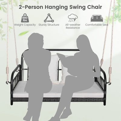 Costway Patio Swing Chair 2-Person Hanging Seat Outdoor Wicker Loveseat Cushioned Porch 7 Costway Patio Swing Chair 2-Person Hanging Seat Outdoor Wicker Loveseat Cushioned Porch - Image 7