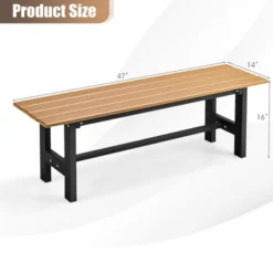 Tangkula Outdoor HDPE Bench W/ Metal Frame 47" X 14" X 16" For Yard Garden