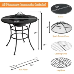 Costway 31.5'' Patio Fire Pit Dining Table Charcoal Wood Burning W/ Cooking BBQ Grate -Garden & Outdoors GUEST 94c622ef 6c20 4b8c 915b b632c88806b0