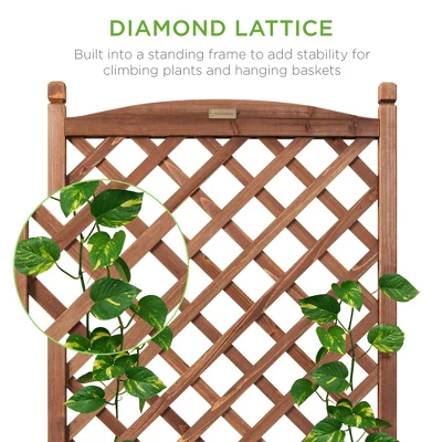 Best Choice Products Set Of 2 48in Wood Planter Box & Diamond Lattice Trellis, W/ Drainage, Optional Wheels - Walnut 1 Best Choice Products Set Of 2 48in Wood Planter Box & Diamond Lattice Trellis, W/ Drainage, Optional Wheels - Walnut