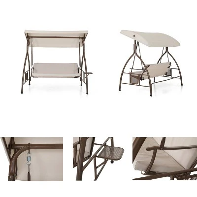 Outdoor 3 Person Swing With Cushions & Side Table - Captiva Designs 3 Outdoor 3 Person Swing With Cushions & Side Table - Captiva Designs - Image 3