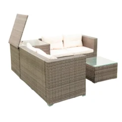4pc Wicker Patio Sectional Seating Set With Cushions - Gray/Beige - GODEER -Garden & Outdoors GUEST 9671c572 8de5 4c64 8968 78122a666da3