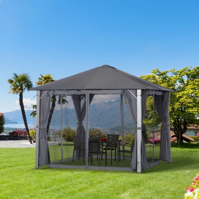 Outsunny Patio Gazebo 10' X 10' Outdoor Soft Top Canopy Tent With Zippered Mesh Sidewalls, Privacy Curtains, Netting 2 Outsunny Patio Gazebo 10' X 10' Outdoor Soft Top Canopy Tent With Zippered Mesh Sidewalls, Privacy Curtains, Netting - Image 2