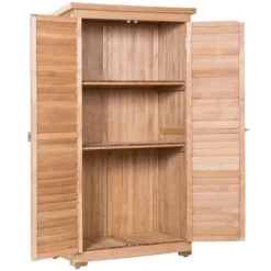 Costway Outdoor 63'' Tall Wooden Garden Storage Shed Fir Wood Shutter Design Lockers -Garden & Outdoors GUEST 978f3318 e9ef 4d75 a60e 6555741a5ce5