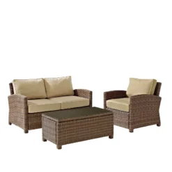 Bradenton 3pc Outdoor Conversation Set With Loveseat & Armchair With Coffee Table - Crosley -Garden & Outdoors GUEST 98b57eb8 148d 4c2d 843a 379cab4ec57f