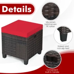 Costway 2PCS Patio Rattan Ottoman Cushioned Seat Foot Rest Coffee Table Red -Garden & Outdoors GUEST 98d4faaf 59d5 4ebb 80c8 52d9da4a6c8c