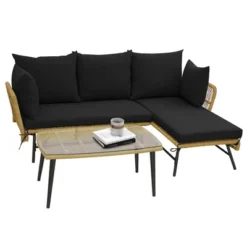 Costway 3 PCS L-Shaped Patio Sofa Set Conversation Furniture With Cushions Deck Garden Black/Beige -Garden & Outdoors GUEST 99aa462a 1f54 4348 b422 6e9cc555bc72