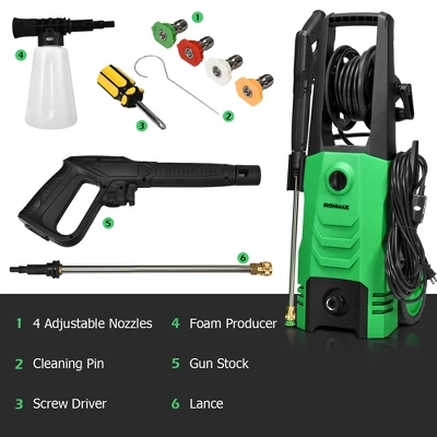 IronMax 3500PSI Electric Pressure Washer 2.6GPM 1800W W/ 4 Nozzles & Foam Lance OrangeGreen 4 IronMax 3500PSI Electric Pressure Washer 2.6GPM 1800W W/ 4 Nozzles & Foam Lance OrangeGreen - Image 4