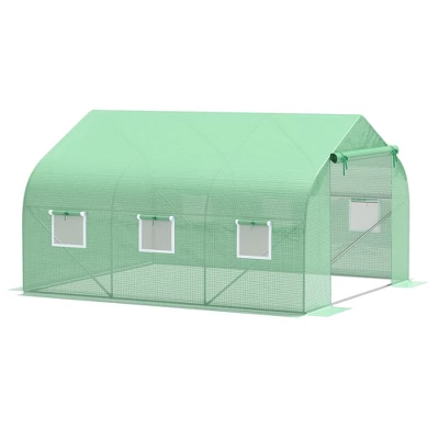 Outsunny 12' X 10' X 7' Outdoor Walk-In Tunnel Greenhouse Hot House With Roll-up Windows, Zippered Door, PE Cover, Green 3 Outsunny 12' X 10' X 7' Outdoor Walk-In Tunnel Greenhouse Hot House With Roll-up Windows, Zippered Door, PE Cover, Green - Image 3