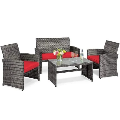 Tangkula 4-Piece Outdoor Patio Furniture Set Rattan Wicker Conversation Sofa Set 4 Tangkula 4-Piece Outdoor Patio Furniture Set Rattan Wicker Conversation Sofa Set - Image 4