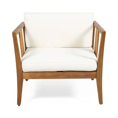 Nicholson Outdoor 4 Seater Acacia Wood Chat Set - Teak/Beige - Christopher Knight Home 2 Nicholson Outdoor 4 Seater Acacia Wood Chat Set - Teak/Beige - Christopher Knight Home - Image 2