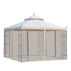 Outsunny 10' X 10' Steel Outdoor Patio Gazebo Canopy With Removable Mesh Curtains, Display Shelves, & Steel Frame -Garden & Outdoors GUEST 9c58c219 30e7 4d26 afc1 ab40f35dccfe