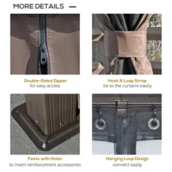 Outsunny Patio Gazebo 12' X 10', Netting & Curtains, Double Vented Steel Roof, Permanent Hardtop, Ceiling Hooks, Rust Proof Aluminum Frame, Dark Brown -Garden & Outdoors GUEST 9cba7888 9560 426d b106 0664e75c2756