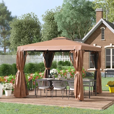Outsunny 10' X 10' Patio Gazebo Outdoor Canopy Shelter With Double Vented Roof, Netting And Curtains For Garden, Lawn, Backyard And Deck 2 Outsunny 10' X 10' Patio Gazebo Outdoor Canopy Shelter With Double Vented Roof, Netting And Curtains For Garden, Lawn, Backyard And Deck - Image 2