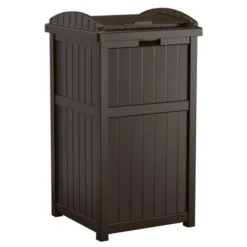 Suncast 73 Gallon Deck Box W/ Seat & Trash Hideaway Outdoor Garbage Bin, Java -Garden & Outdoors GUEST 9d8617a6 9a88 477c bad2 c544b6aba41f