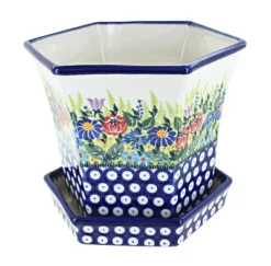 Blue Rose Polish Pottery 155 Kalich Large Hexagonal Flower Pot -Garden & Outdoors GUEST 9e075598 7b1d 4549 a838 17c4f183b78b