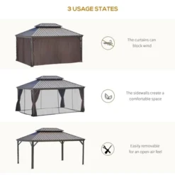 Outsunny Patio Gazebo 15.9' X 12', Netting & Curtains, 2 Tier Double Vented Steel Roof, Hardtop, Ceiling Hooks, Rust Proof Aluminum, Brown -Garden & Outdoors GUEST 9e1b73c6 1a93 4300 9a14 b85c748be585