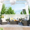 7pc Wicker Patio Set With Cushions & Storage Box - Gray/Beige - GODEER