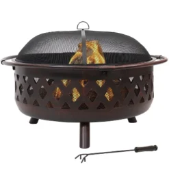 Sunnydaze Decor Sunnydaze Outdoor Camping Or Backyard Crossweave Cut Out Fire Pit With Spark Screen, Log Poker, And Metal Wood Grate - Bronze -Garden & Outdoors GUEST 9f385be8 18d9 4228 b7fb 4dc8886522d0
