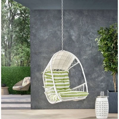 Greystone Indoor/Outdoor Hanging Chair With 8' Chain - White/Green - Christopher Knight Home 1 Greystone Indoor/Outdoor Hanging Chair With 8' Chain - White/Green - Christopher Knight Home