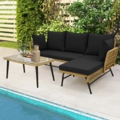 Costway 3 PCS L-Shaped Patio Sofa Set Conversation Furniture With Cushions Deck Garden Black/Beige -Garden & Outdoors GUEST a170e910 17ca 4366 bcf1 e1689835a590