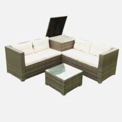 4pc Wicker Patio Sectional Seating Set With Cushions - Gray/Beige - GODEER -Garden & Outdoors GUEST a1e3624d e98e 4b53 aaf1 542ab95630ce