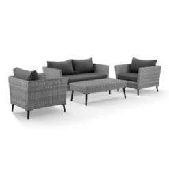 Richland 4pc Outdoor Wicker Conversation Set - Charcoal - Crosley -Garden & Outdoors GUEST a24004f6 b7b2 4c34 8a1a 32179f993f18