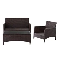 Kiawah 3pc Outdoor Wicker Conversation Set Blue - Crosley -Garden & Outdoors GUEST a28b541b e8a4 4d3b 8fc3 e566f55a3098
