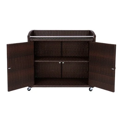Teamson Home 39.5" Veronica Rolling Outdoor PE Rattan Bar Cart With Storage, Brown 5 Teamson Home 39.5" Veronica Rolling Outdoor PE Rattan Bar Cart With Storage, Brown - Image 5