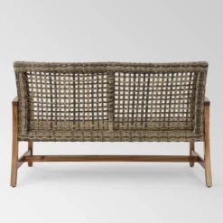 Hampton Wicker Loveseat - Natural/Gray - Christopher Knight Home -Garden & Outdoors GUEST a332cc09 4e6e 408d a39d 48c39f3a917b