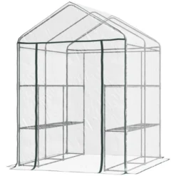 Outsunny Walk-in Greenhouse 4.7' X 4.7' X 6.4' Hot House With 3-Tier Shelving, Roll-Up Door For Outdoor, Garden -Garden & Outdoors GUEST a3684ed3 7b8f 4830 a645 c14339d9386c