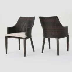 Hillhurst 2pk Wicker Dining Chairs - Brown/Light Brown - Christopher Knight Home