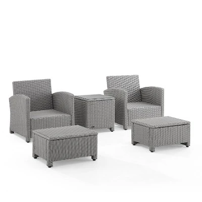 Bradenton 5pc Outdoor Wicker Seating Set With Side Table, 2 Arm Chairs And 2 Ottomans - Gray/Gray - Crosley 8 Bradenton 5pc Outdoor Wicker Seating Set With Side Table, 2 Arm Chairs And 2 Ottomans - Gray/Gray - Crosley - Image 8