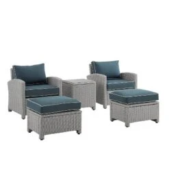 Bradenton 5pc Outdoor Wicker Seating Set With Side Table, 2 Arm Chairs And 2 Ottomans - Navy/Gray - Crosley -Garden & Outdoors GUEST a7294ff4 c22f 4516 b167 89e58cae1729