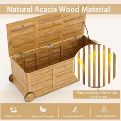Costway 48 Gallon Acacia Wooden Patio Storage Deck Box Outdoor Storage Box With Wheels -Garden & Outdoors GUEST a7667490 322c 4591 bfea f142d6d0176b