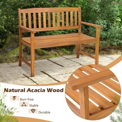 Costway Patio Acacia Wood Bench 2-Person Slatted Seat Backrest 800 Lbs Outdoor Natural 4 Costway Patio Acacia Wood Bench 2-Person Slatted Seat Backrest 800 Lbs Outdoor Natural - Image 4