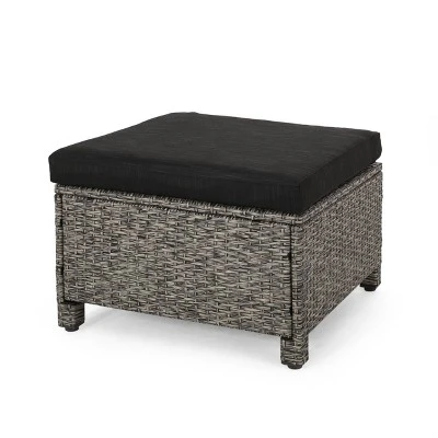 Puerta 2pk Outdoor Wicker Ottomans With Cushions - Black/Dark Gray - Christopher Knight Home 4 Puerta 2pk Outdoor Wicker Ottomans With Cushions - Black/Dark Gray - Christopher Knight Home - Image 4